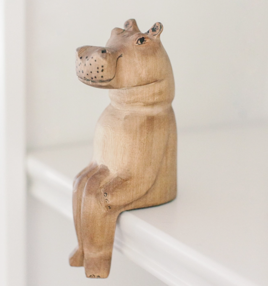 Hand-Carved Hippo Shelf Sitter