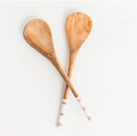 Hand-Carved Striped Salad Servers