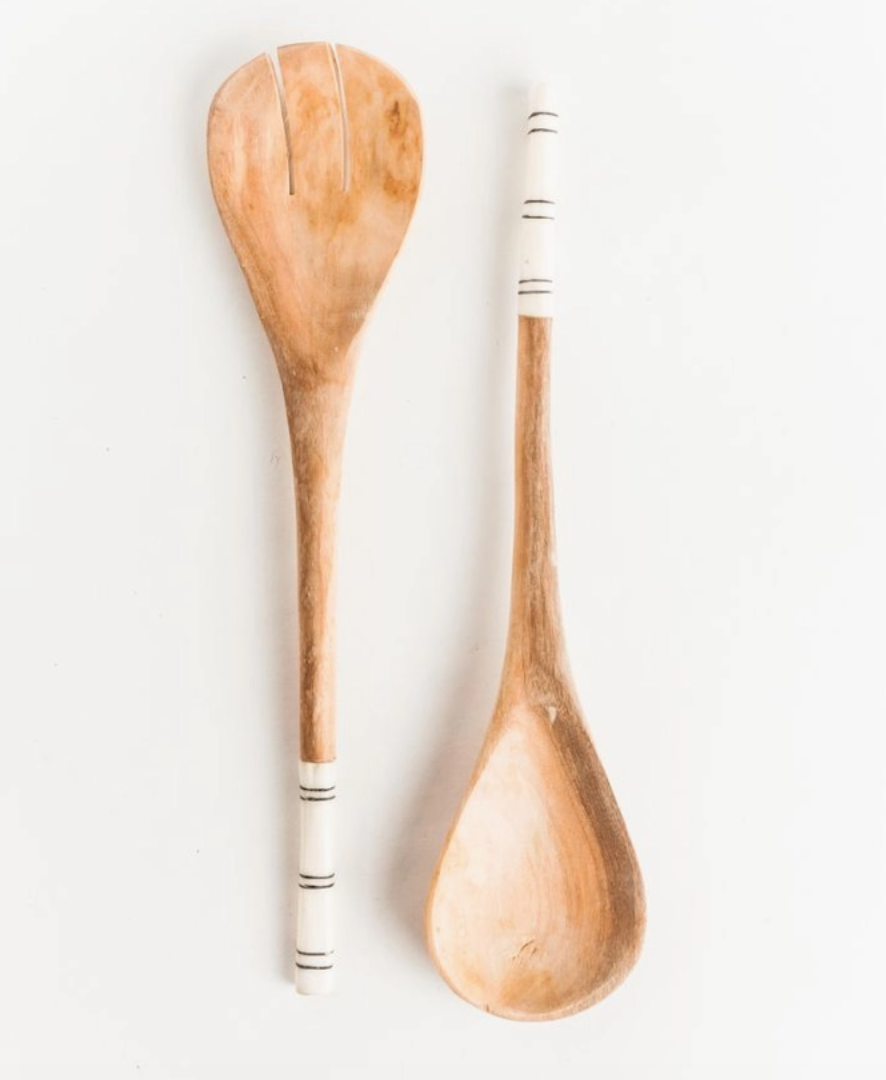 Hand-Carved Striped Salad Servers