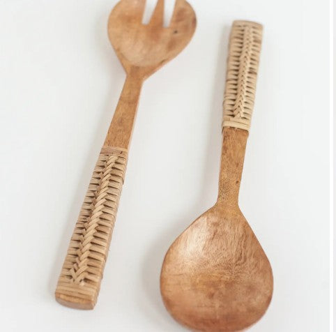 Braided Mango Wood Salad Servers