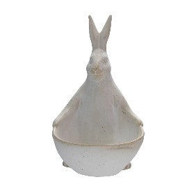 Stoneware Rabbit with Bowl, Reactive Glaze