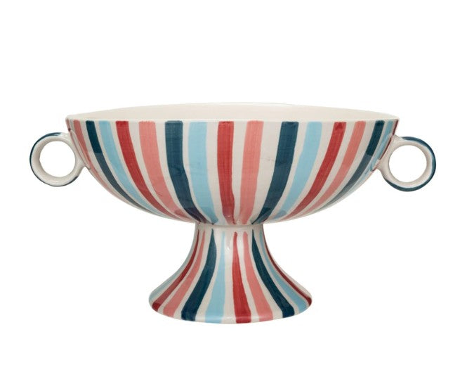 Stoneware Footed Bowl with Stripes