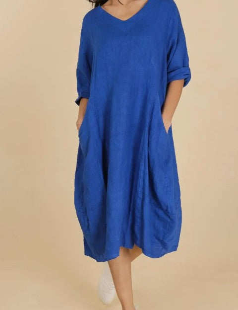 Linen V Neck Dress