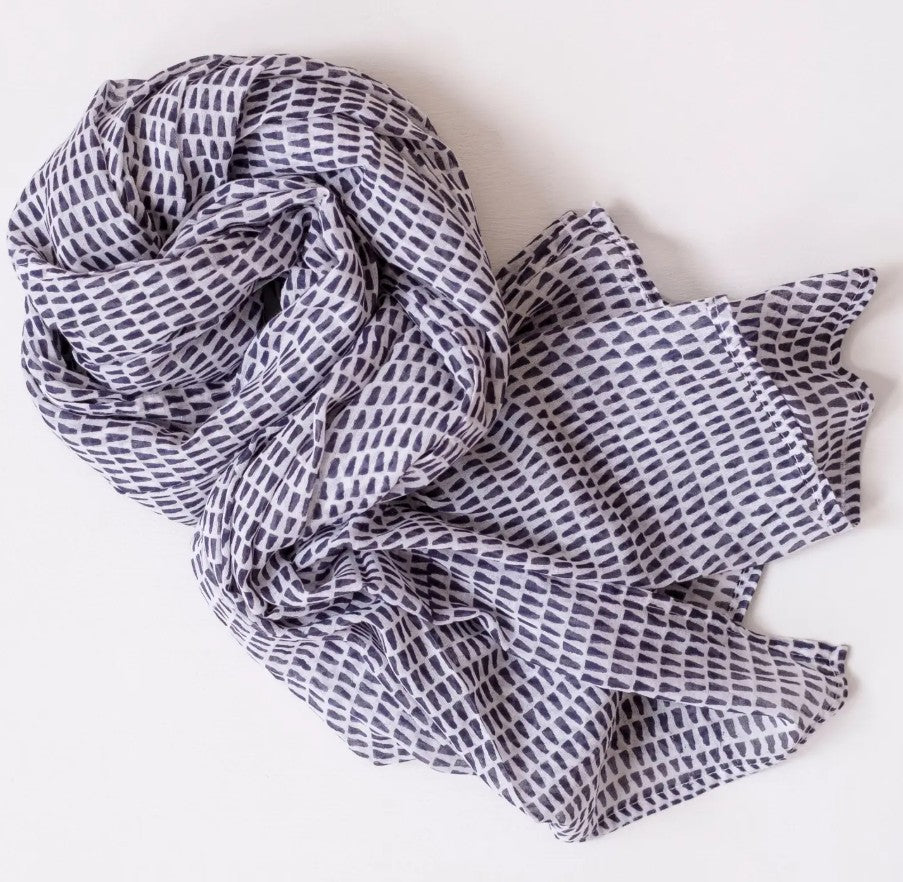 Nya Navy Block Printed Scarf