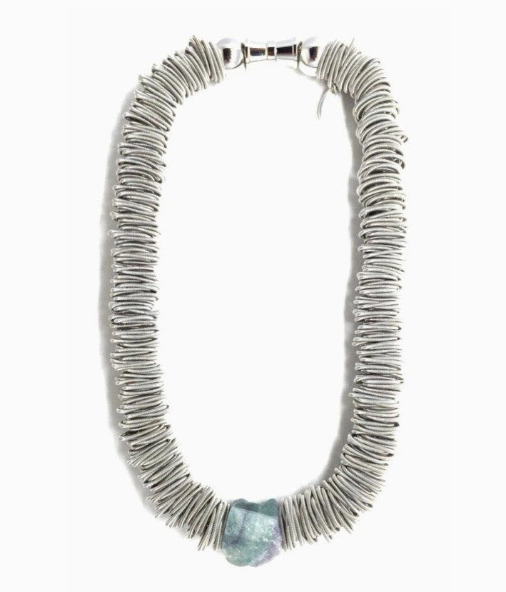 Silver Spring Necklace with Single Fluorite