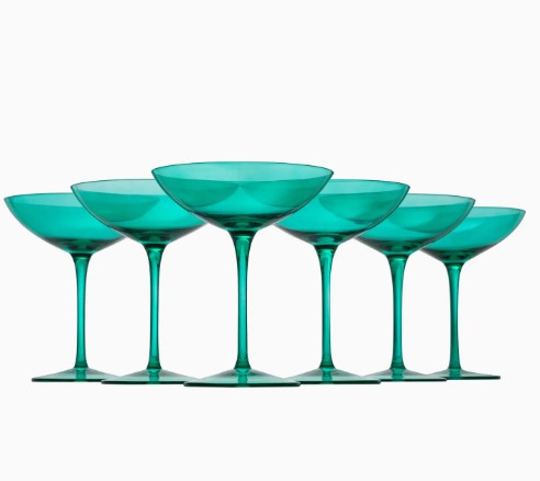 Teal Colored Vintage Glass Coupes 12oz
