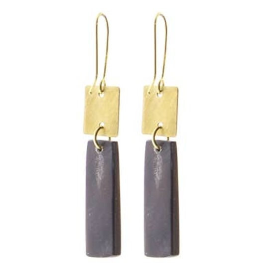 Tidore Linked Square & Rectangle Earring - Dark Horn, Brass