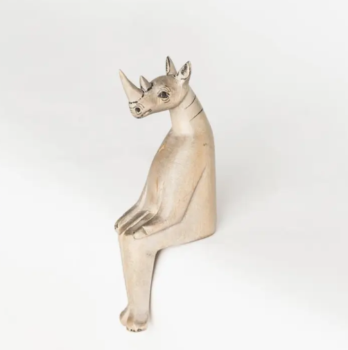 Hand-Carved Sitting Rhino