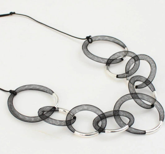 Black and Silver Mesh Statement Necklace