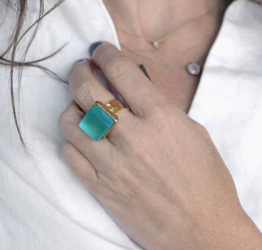 Aqua Gold Statement Ring