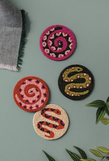 Beaded Coasters, Set of 4