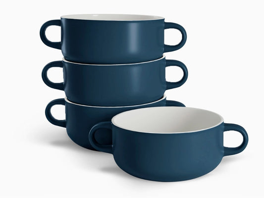 Navy Blue Ceramic Soup Crocks, 18 oz, Set of 4